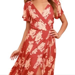 Heart of Marigold Rust Red Floral Print Wrap Maxi Dress